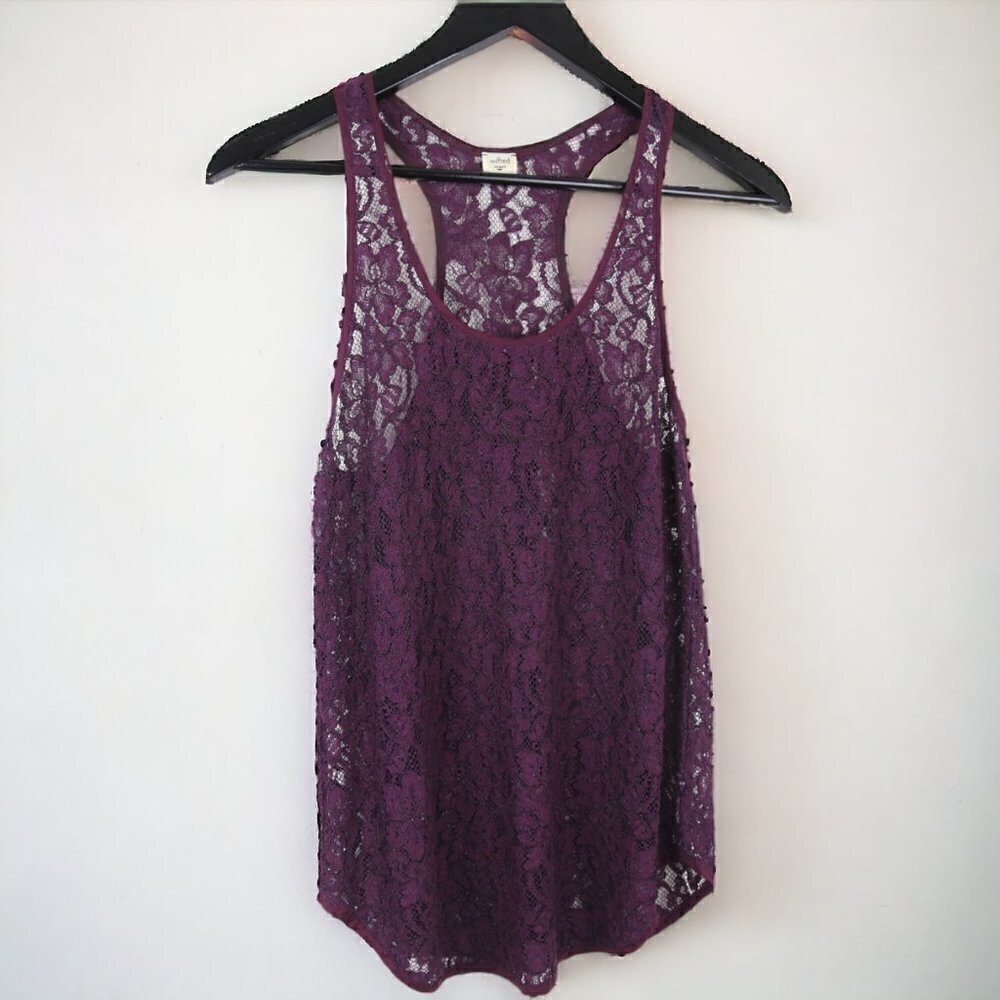 Aritzia Wilfred Madeline Silk Trim Lace Racerback Blouse Burgundy Size XS